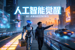 科幻电影《人工智能觉醒》剧照 - 未来城市中机器人与人类共存场景