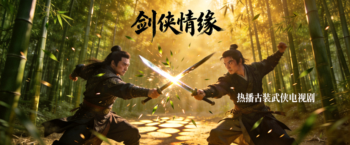 热播古装武侠电视剧《剑侠情缘》精美剧照 - 古代侠客在竹林中对决场景