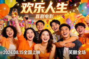 喜剧电影《欢乐人生》宣传图 - 一群朋友在派对中欢笑庆祝